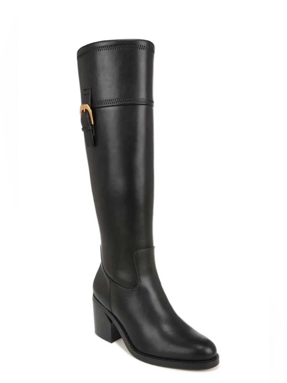 Franco Sarto “Adabella” Black Over-the-Knee Leather Block Heel Boot with Buckle
